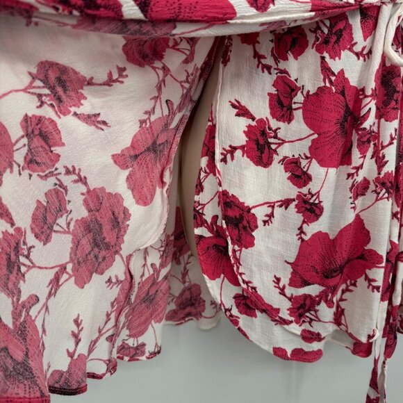Free People dress XS French Quarter Floral True Wrap Mini Ruffle Boho Bohemian - Picture 6 of 13